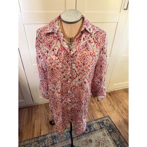 Chicos  Linen Paisley Button-Up Shirt Multicolor Lightweight Breathable Lg read